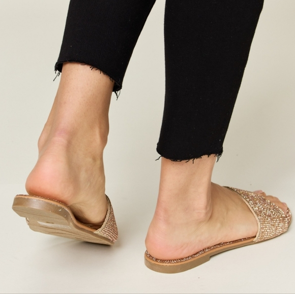 Rosy Gleam Rhinestone Flat Sandals - Picture 4 of 6